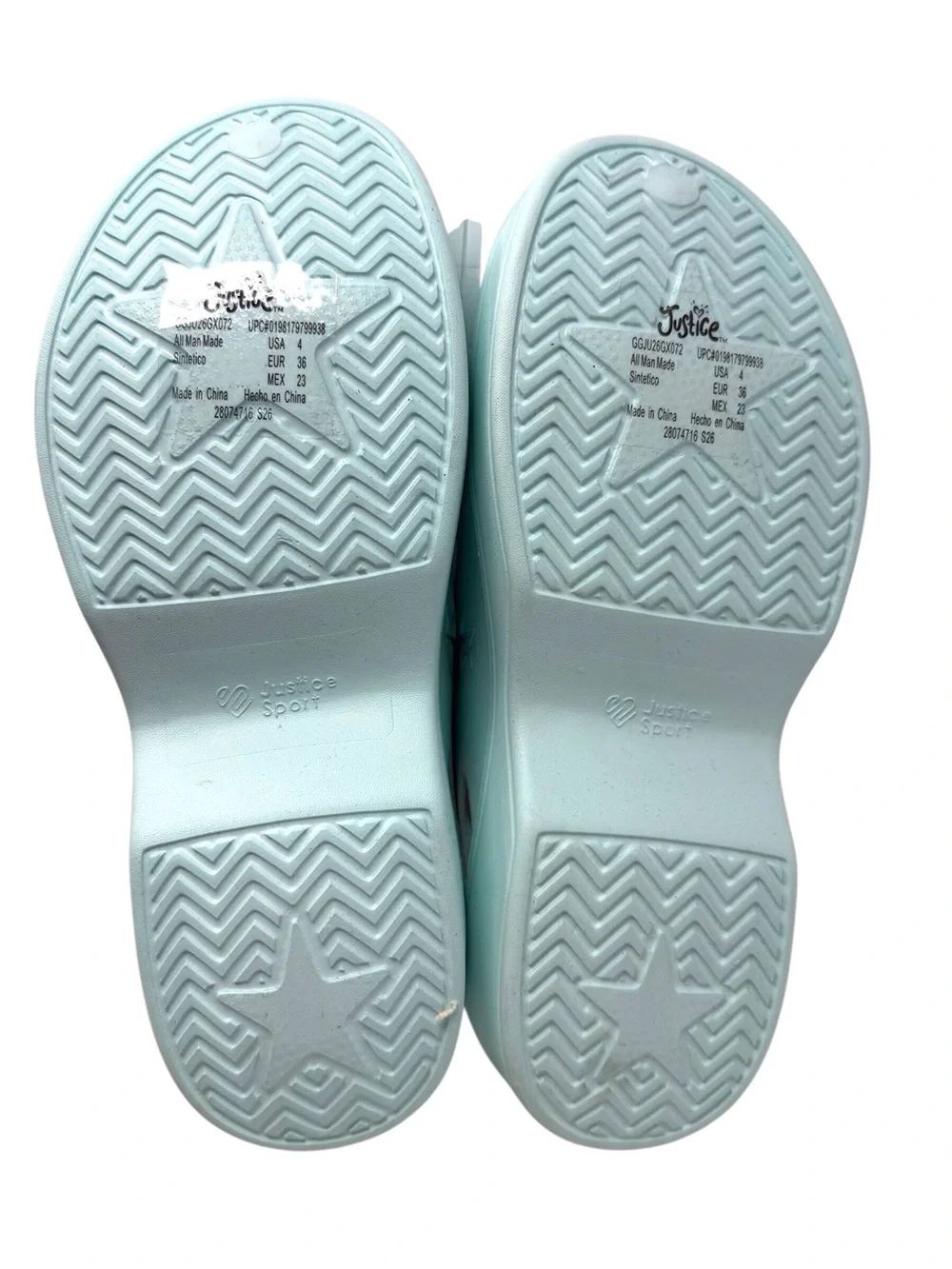 Justice Mint Green Star Clog Sandals girls size US 4 /EU 36 NWT